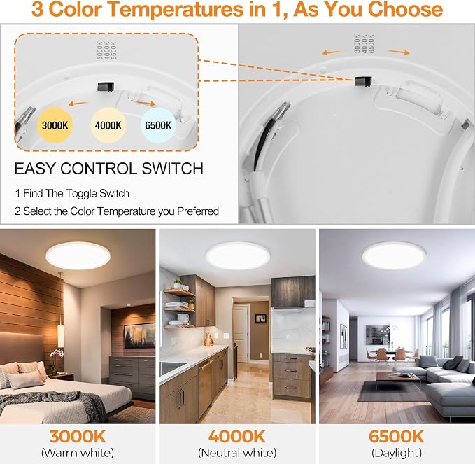 8PACK LED Flush Mount Ceiling Light Fixture, 3000K-4000K-6500K & 150W - Image 3