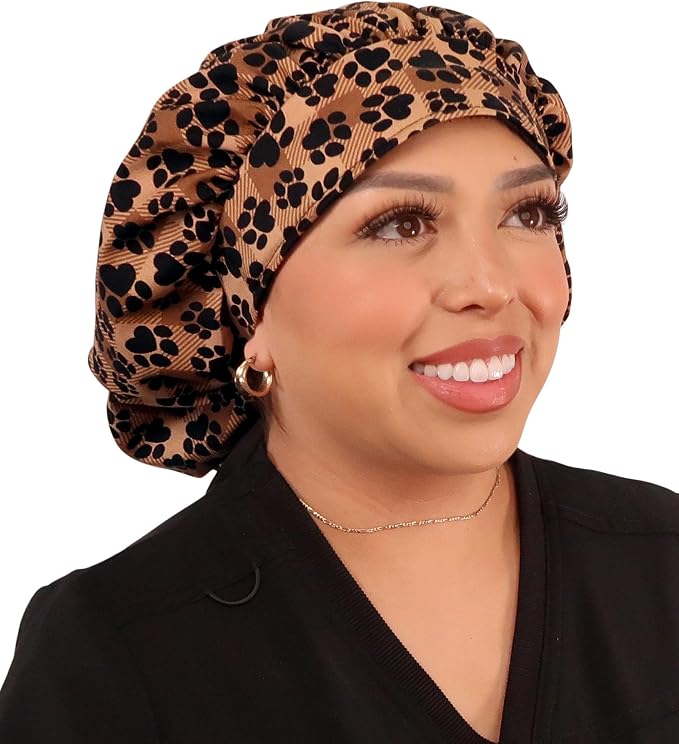 Sparkling EARTH Banded Bouffant Surgical Scrub Ponytail Working Caps and - Image 3