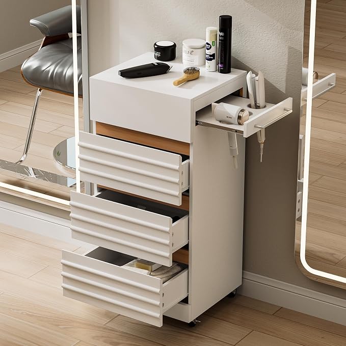 Salon Trolley Cart with Lockable Wheels, Rolling Hair Cart with 3 Dryer Holders - Image 2