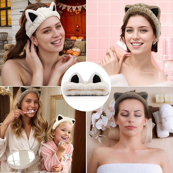 2 Pcs Cat Ears Headband, Cute Spa Headbands - Image 5