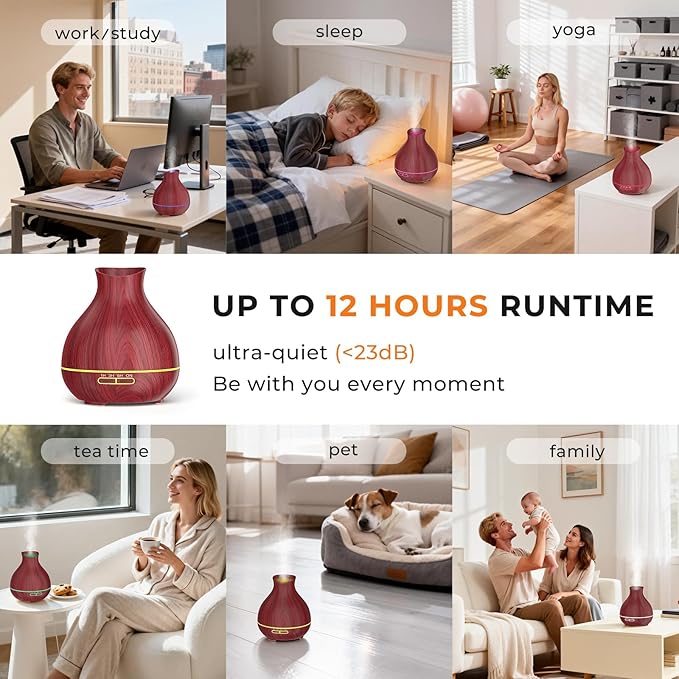 BZseed Aromatherapy Essential Oil Diffuser 550ml 12 Hours Wood Grain Aroma - Image 3