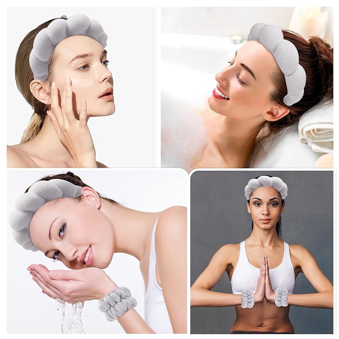 Zkptops Spa Headband for Washing Face Wristband Set Sponge Makeup Skincare - Image 4
