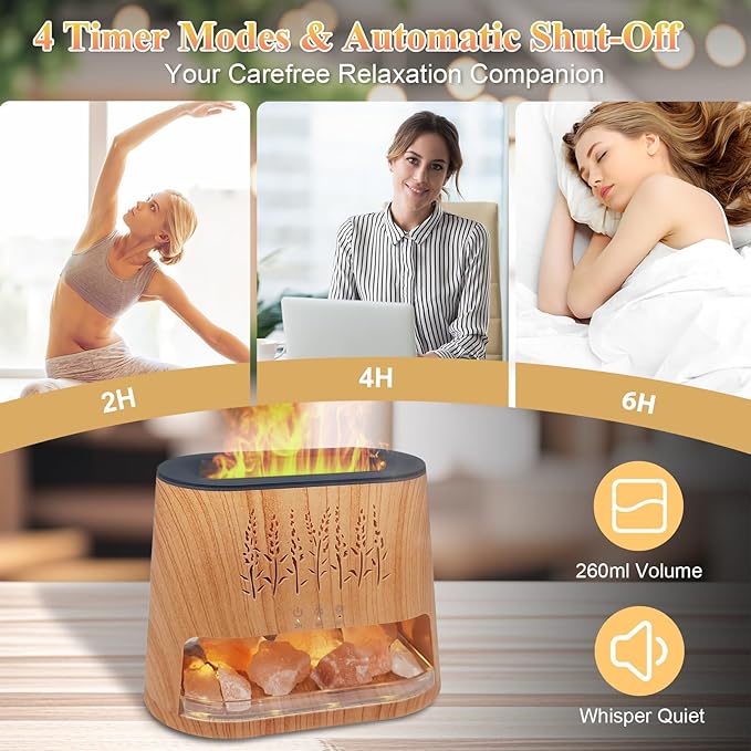 Fireplace Flame Diffuser & Himalayan Salt Lamp, 8 Colors Aromatherapy Diffuser - Image 4