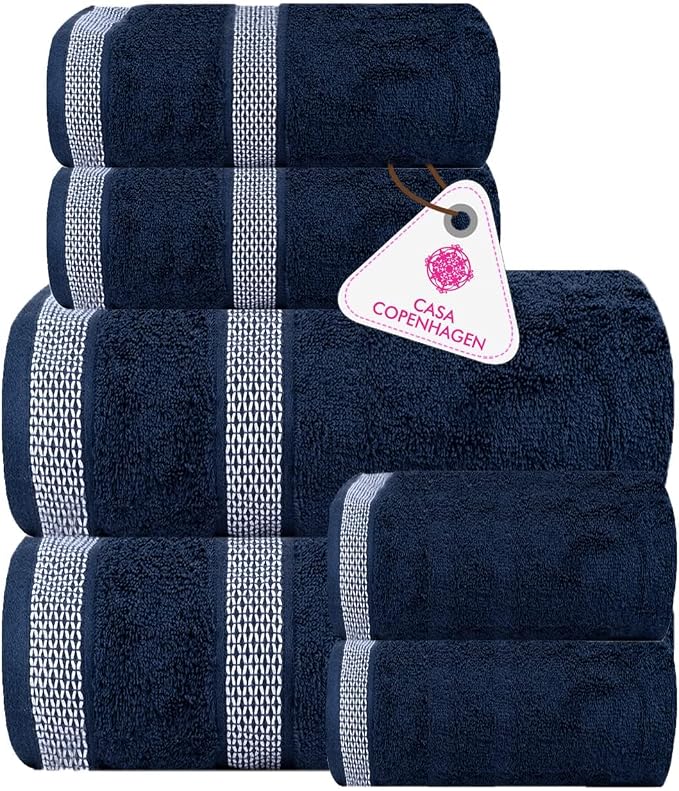 CASA COPENHAGEN Solitaire 6 Pieces Towel Set- Navy, 600 GSM 2 Bath Towel 2 Hand by CASACOPENHAGEN
