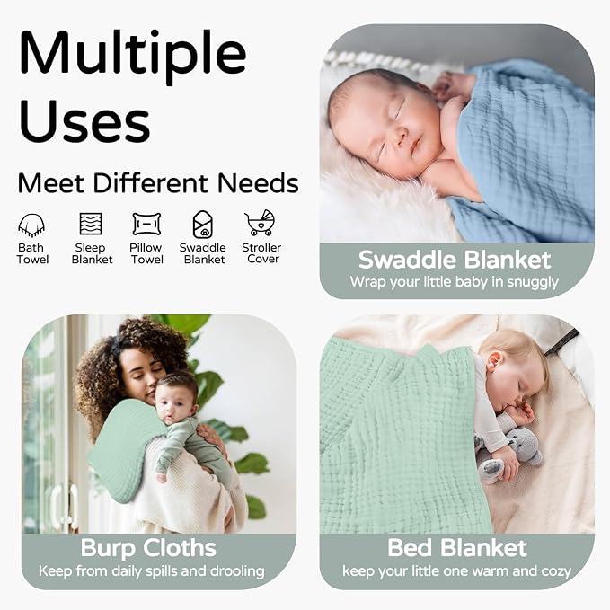 Yoofoss Hooded Baby Towels for Newborn 2 Pack 100% Muslin Organic Cotton Baby - Image 3