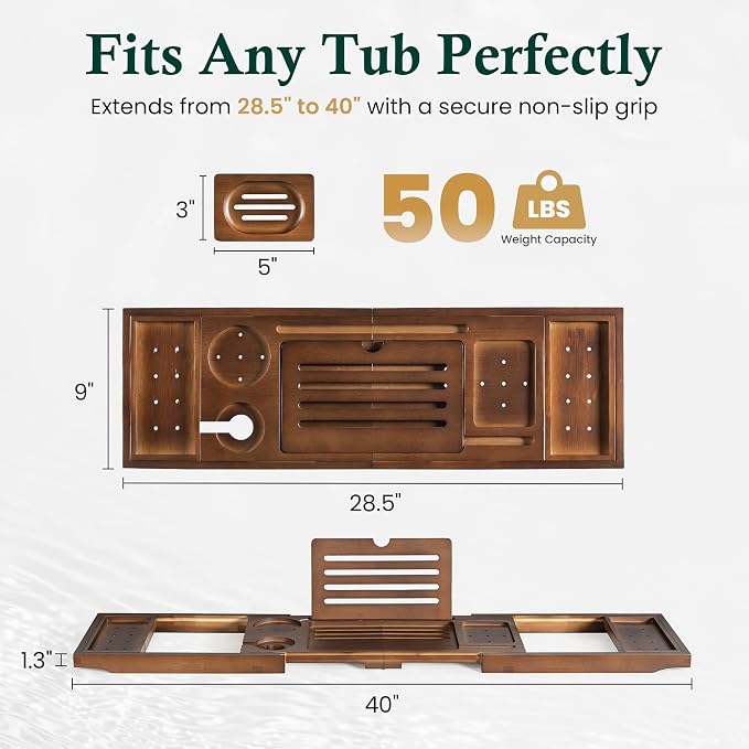 Bamboo Bathtub Tray, Bath Caddy - Image 4