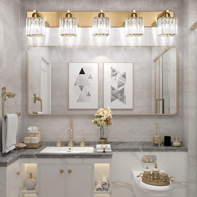 Aipsun Bathroom Vanity Lights Fixtures Crystal Vanity Light 5 Light Modern - Image 5