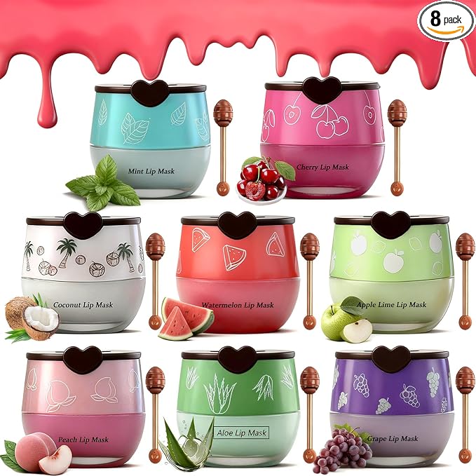 8 PCS Bee Lip Balm Honey Pot, Fruit Moisturizing Propolis Lip Mask, Lip Mask by Charm+Kiss