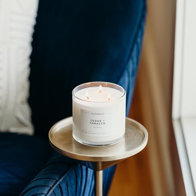 Calyan Wax Co. Cedar & Tobacco 3 Wick Scented Candle - Image 8