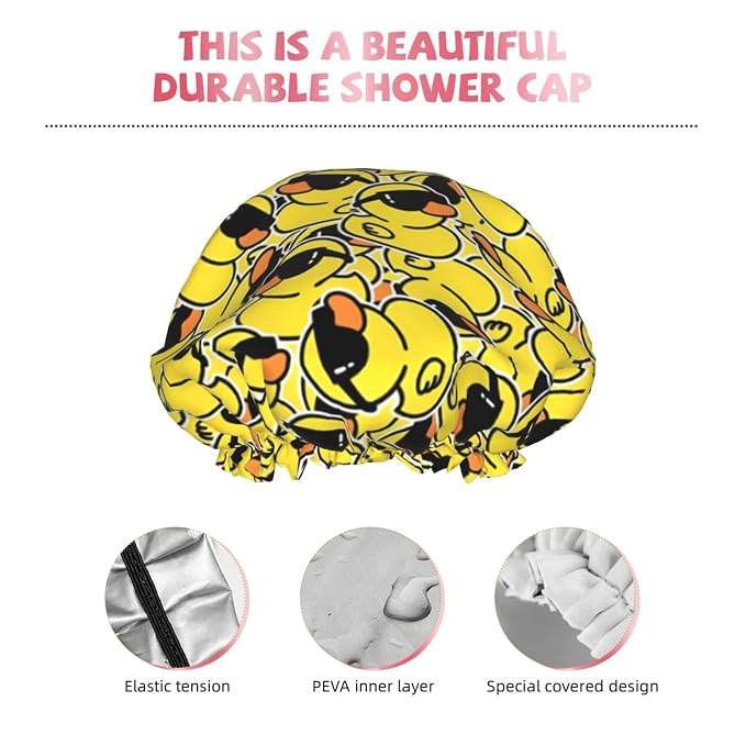 Cute Ducks Shower Cap For Women Reusable Waterproof Double Layers Bath Cap Hair - Image 4