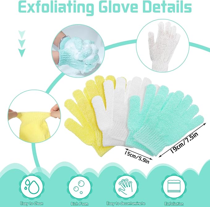6 Pack African Net Sponge Exfoliating Glove Set, 3 Bath Sponge Body Scrubber - Image 3