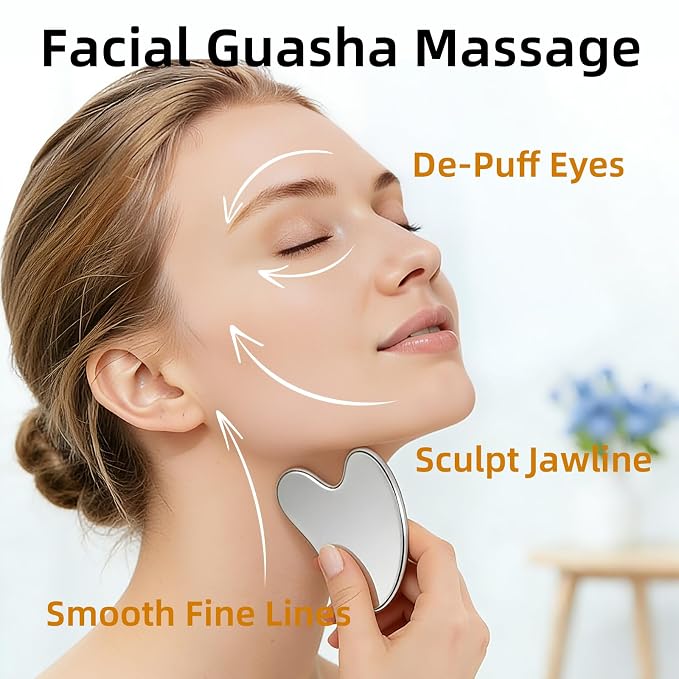 Stainless Steel Gua Sha & Lymphatic Contour Face Brush, Facial Brush - Image 2