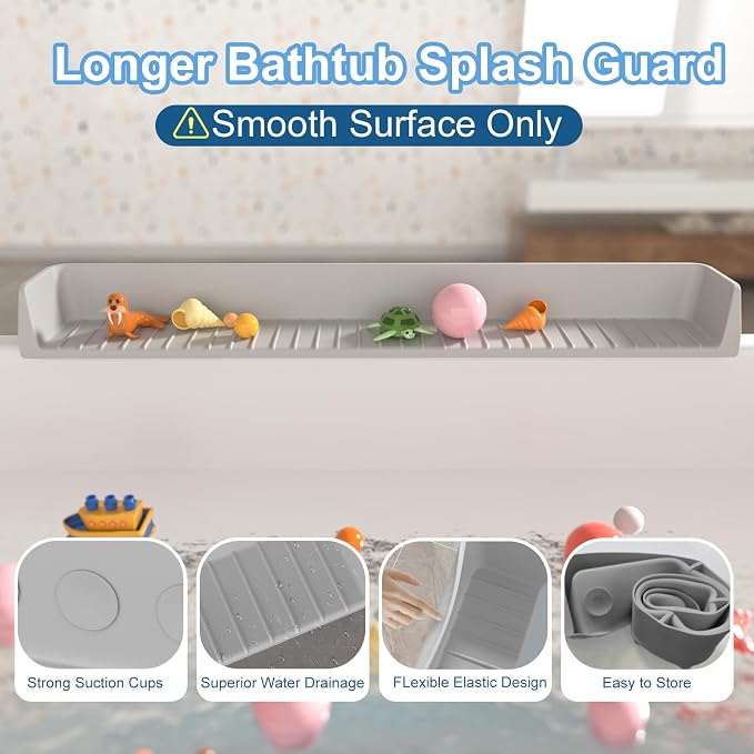 Longer Bathtub Splash Guard for Tub Kids, Bathtub Water Guards Play Shelf for - Image 4