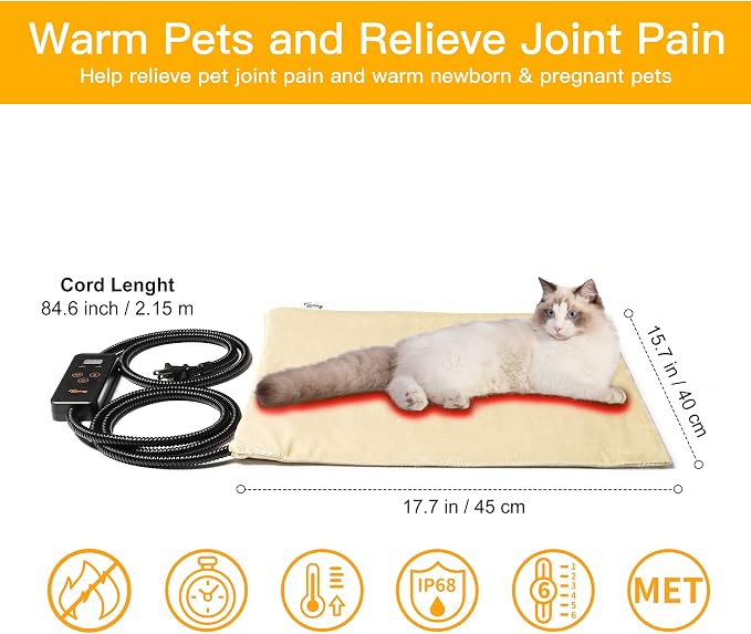Toozey Pet Heating Pad, 6 Adjustable Temperature Heated Cat Bed - Image 2
