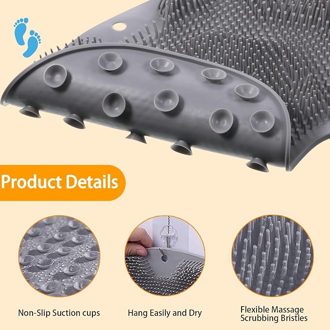 Shower Foot Scrubber, Wall Mounted Bath Massage Pad, Back Scrubber Back - Image 8