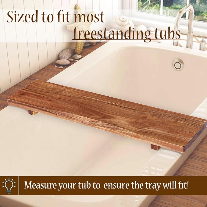 Premium 1.2IN Thickened Board Acacia Wood Bathtub Tray Caddy - Image 4