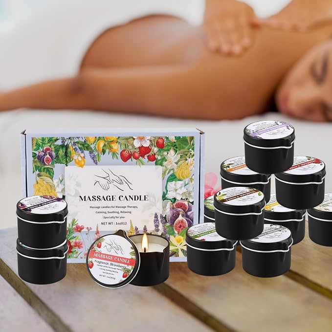 12pcs Massage Oil Candle, Moisturising Natural Soybeans Gift Sets, 1oz Low - Image 9