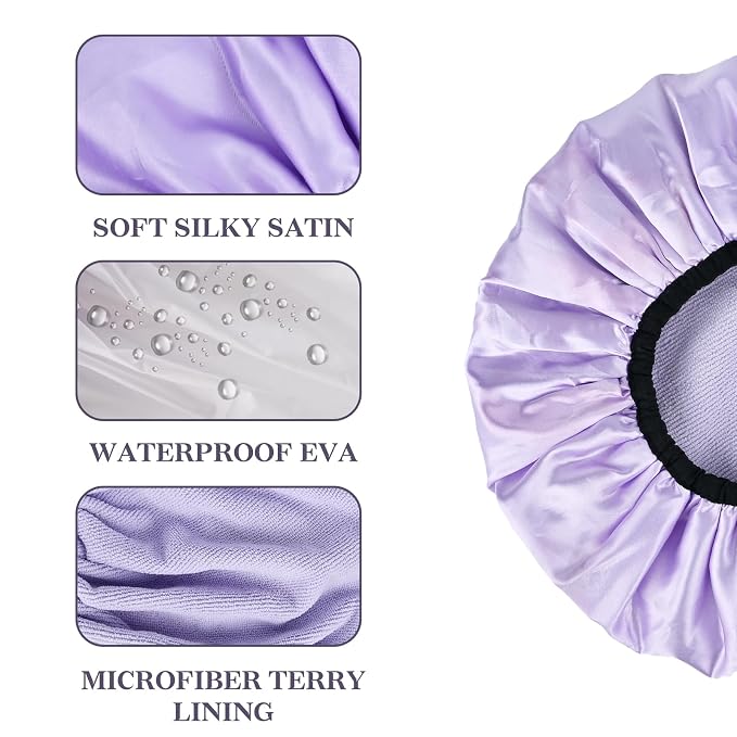 Three-Layer Terry Cloth Lined Satin Shower Cap, - Image 3