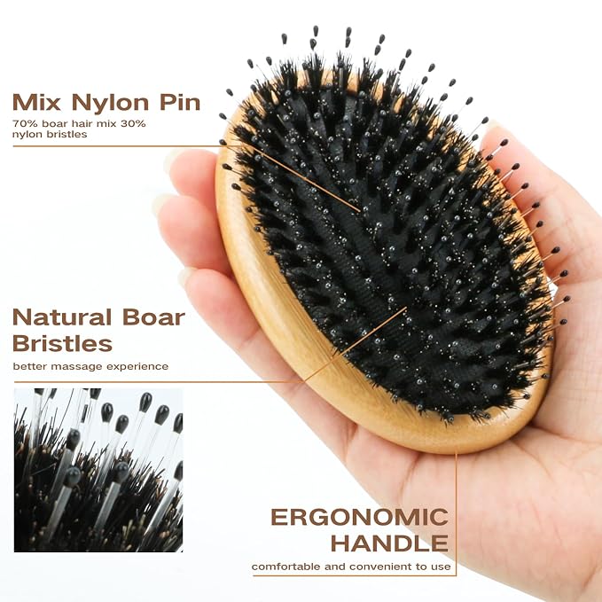 Bamboo Boar Bristle Hair Brush for Women, Men & Kids – Detangling Brush for All - Image 2