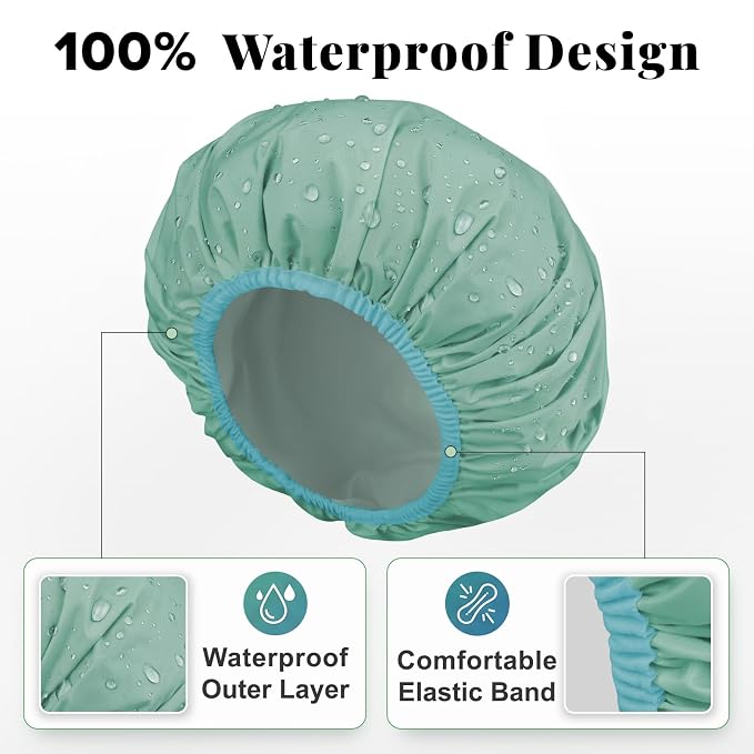 3Pcs Shower Cap for Women Reusable Waterproof, Bath Cap for Long Hair, - Image 2