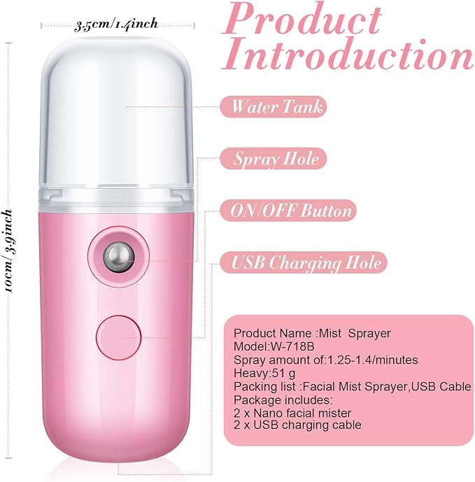 Honoson 2 Pack Nano Facial Mister Spray Bottle Handheld Humidifier Portable - Image 2