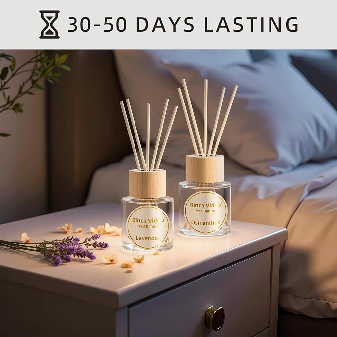 Reed Diffuser Set, Binca Vidou Lavender & Osmanthus Natural Perfume Scent Oil - Image 8
