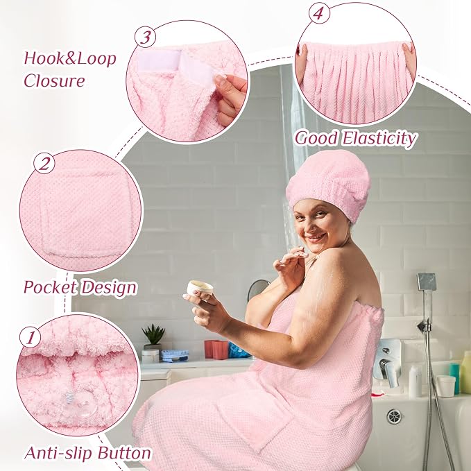 Tigeen Plus Size Towel Wrap for Women Spa Robe Set - Image 3