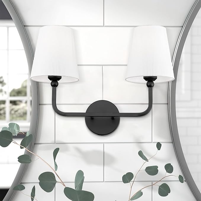 2-Light Bathroom Light Fixtures, Matte Black Vanity Lights, Double Wall Sconce - Image 5