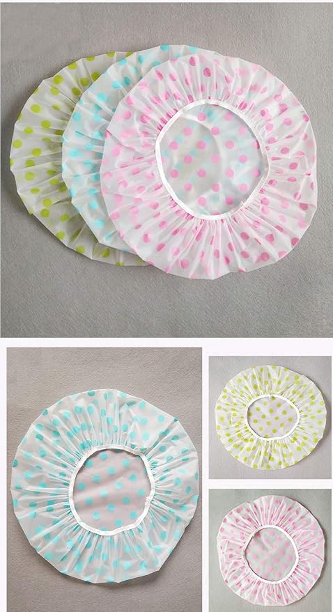 TCOTBE 6 Pieces Waterproof EVA Plastic Shower Cap, Elastic Reusable Bathing Cap - Image 4