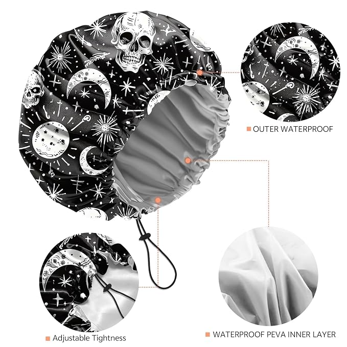 Shower Cap Reusable Double Layer Adjustable Elastic Waterproof EVA Hair Bath - Image 3