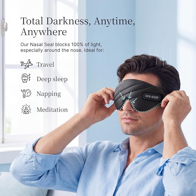 Nox Sleep 3D Sleep Mask for Men, 100% Blackout Eye Mask for Sleep, Ice Silk - Image 3
