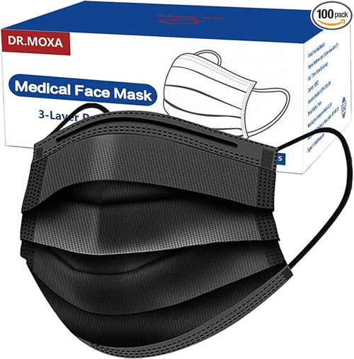 100 Pack Medical Grade Black Disposable Face Masks-Protective 3 Ply Face Mask by DRMOXA