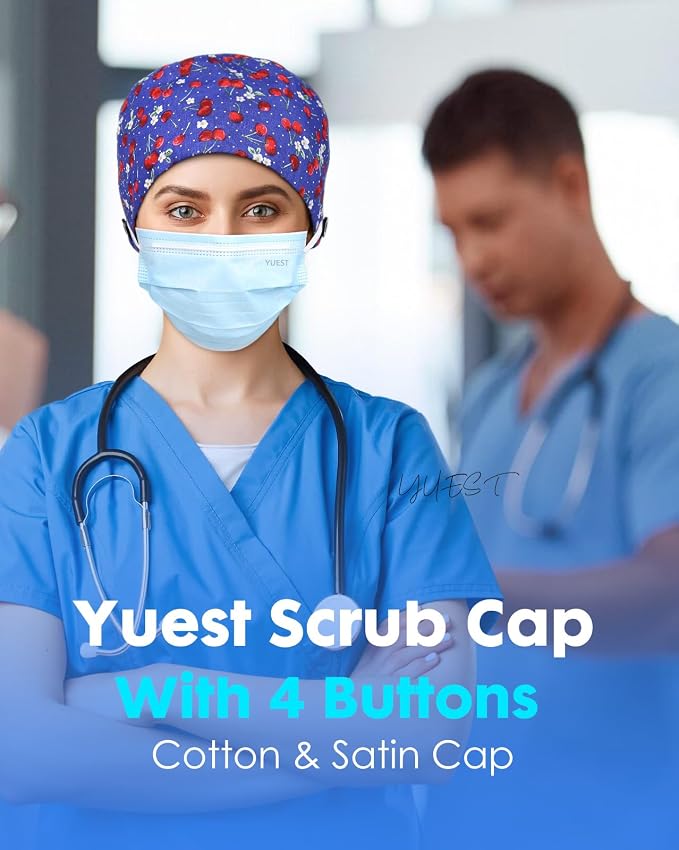 Satin Lined Scrub Caps with Buttons & Sweathand, Surgical Caps - Image 4