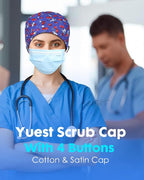 Satin Lined Scrub Caps with Buttons & Sweathand, Surgical Caps - Image 4