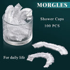 MORGLES 100 Pcs Disposable Shower Caps, Plastic Hair Caps - Image 2