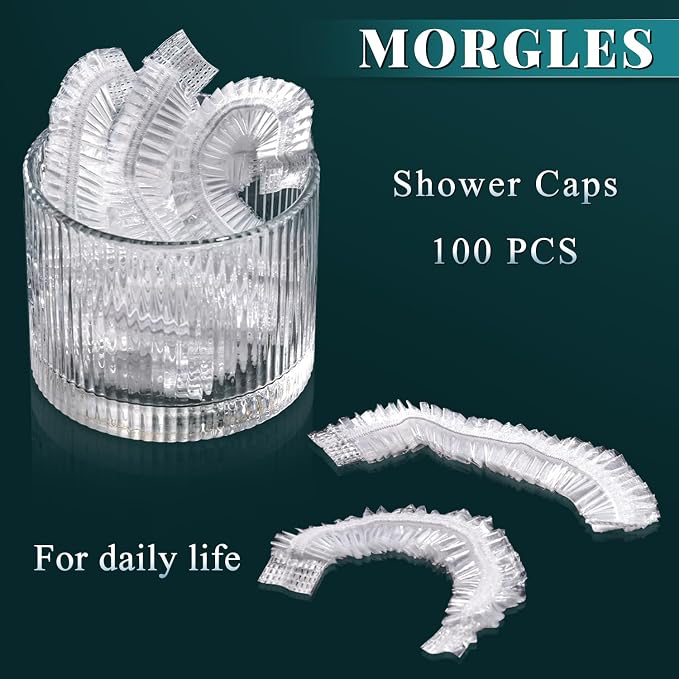MORGLES 100 Pcs Disposable Shower Caps, Plastic Hair Caps - Image 2