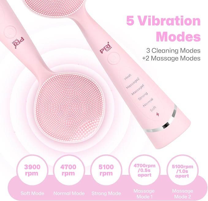 PRITECH Facial Cleansing Brush, Rechargeable Silicone Face Scrubber - Image 6