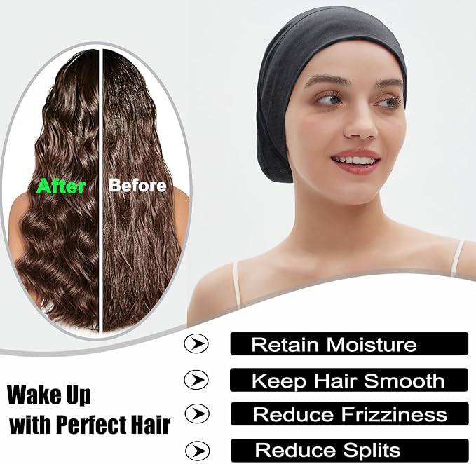 Sleep Cap Bonnet for Sleeping, Adjustable Cooling Ice Silk Lined Hair Bonnets - Image 4