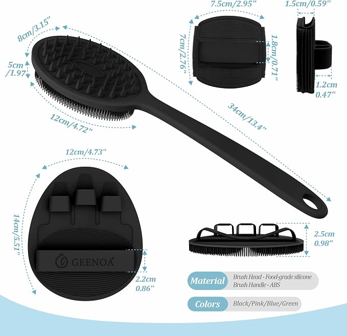 Silicone Back & Face Scrubber & Bath Glove Set 3PCS, 13.4'' Gentle Back Scrubber - Image 2