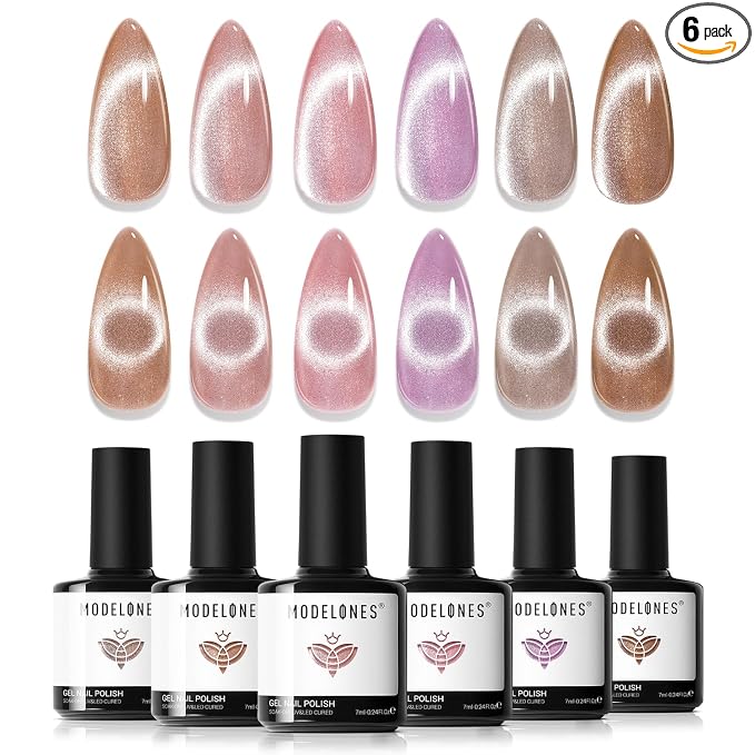 modelones Cat Eye Gel Nail Polish 6 Colors Nude Pink Brown Purple Cat Eye Nail by MODELONES