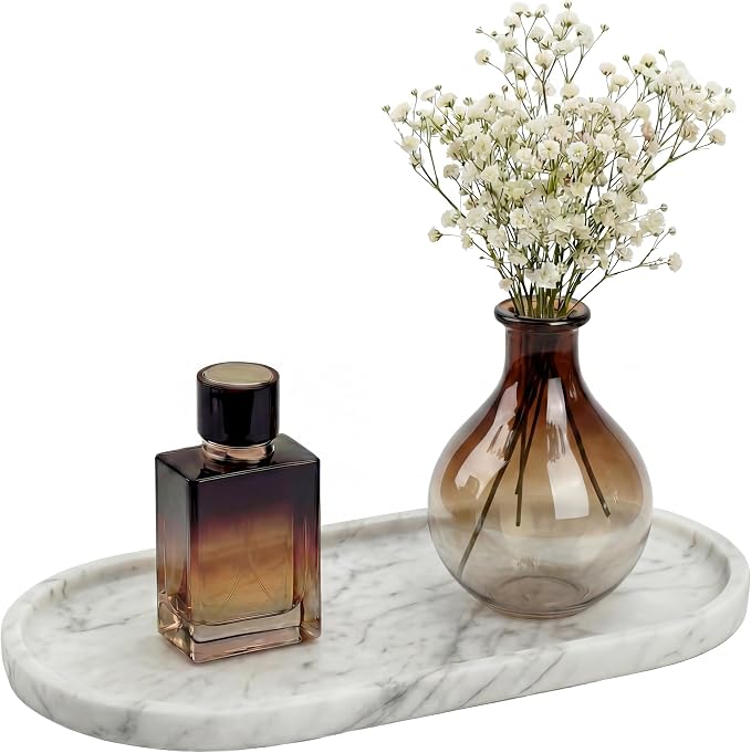 YKAJO Oval Real Marble Tray for Bathroom Kitchen Counter Stone Decorative by YKAJO