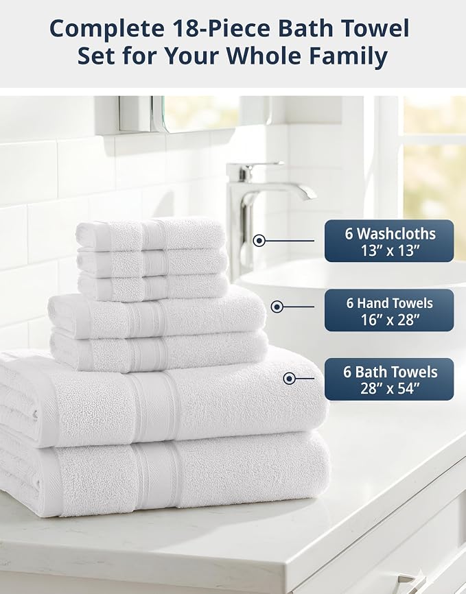 LANE LINEN Towel Set of 18 – Premium 100% Cotton, Zero Twist, 6 Large Bath Towel - Image 2
