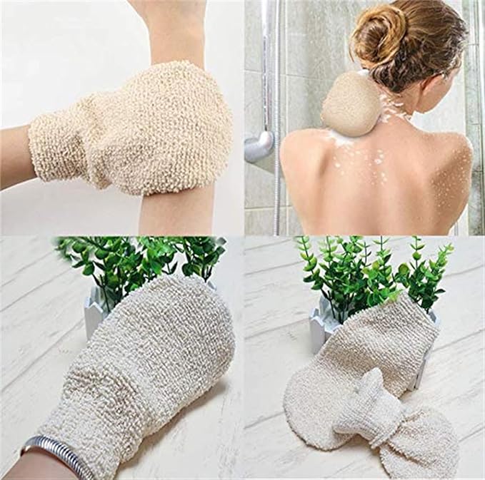 2 Pcs Exfoliating Gloves, Bath Shower Gloves Mitts Bamboo Fiber Bath Body - Image 2