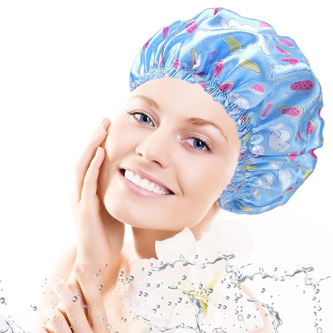 4 PCS Shower Cap for Women, Elastic and Reusable Bath Caps, Double Layers - Image 8