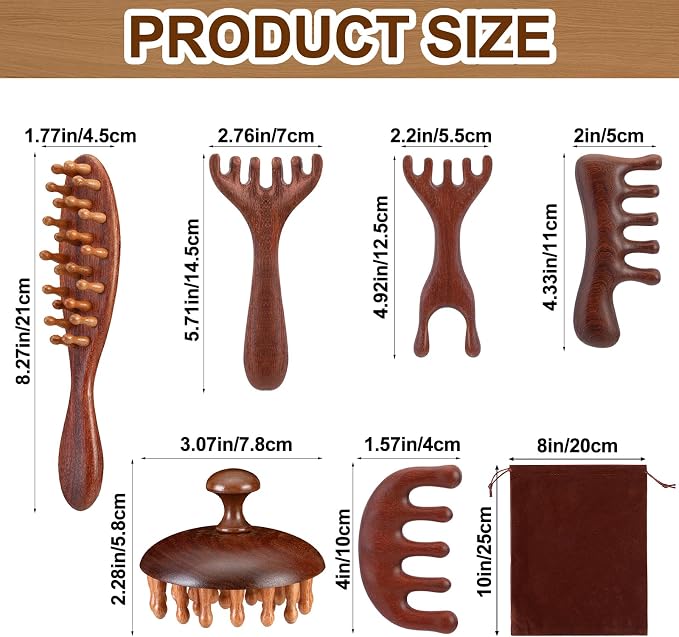 6 Pcs Natural Wooden Scalp Massager Comb Tool Set - Image 2
