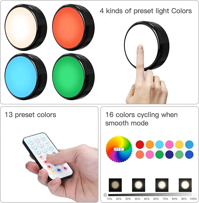 HELPLEX LED Puck Lights with Remote, 6 Pack Color Changing RGBW, Battery Powered - Image 8