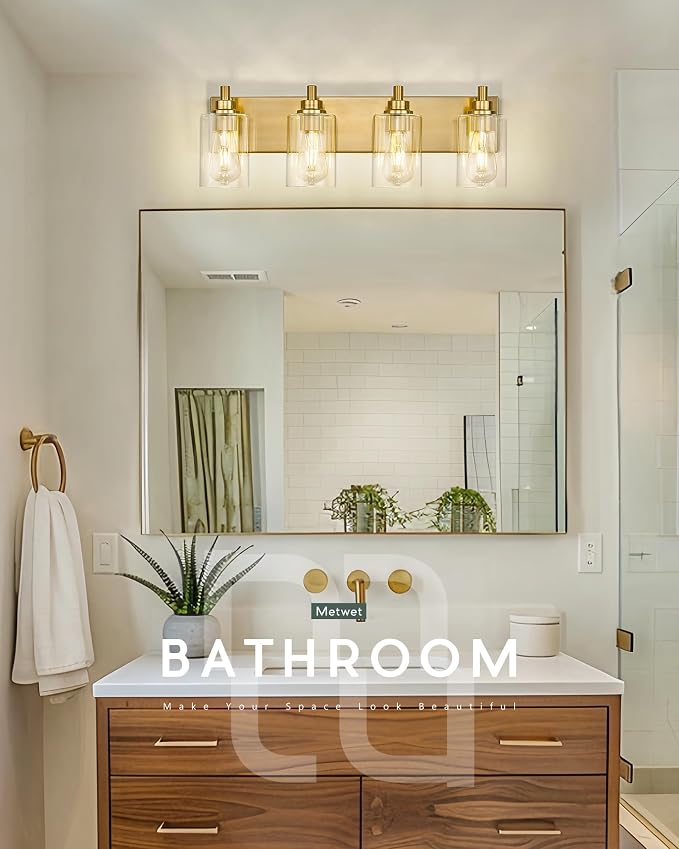 4-Light Bathroom Light Fixtures, Brushed Gold Vanity Light - Image 5