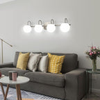 Mid Century Modern Brushed Nickel Bathroom Vanity Light Fixtures 4 Lights Milky - Image 7