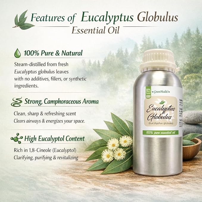 GreenHealth - Eucalyptus Globulus Essential Oil – 16 fl oz Aluminum Bottle - Image 3
