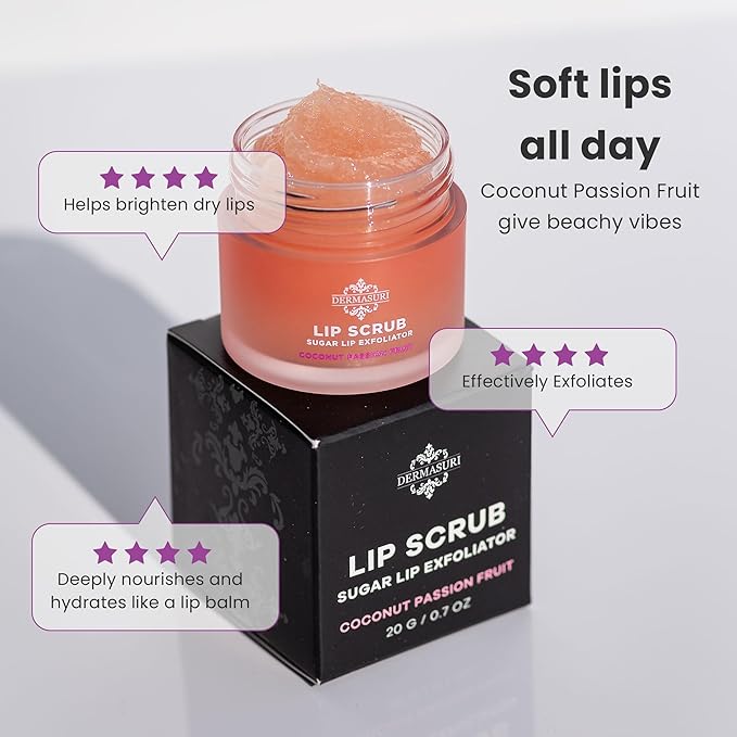 Dermasuri - Lip Exfoliator Scrub & Moisturizer - Sugar Scrubs, Overnight - Image 3